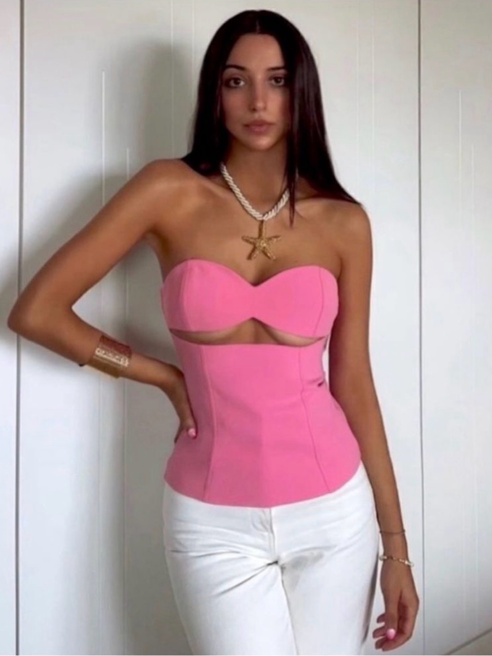 ZARA pink cut out corset bustier